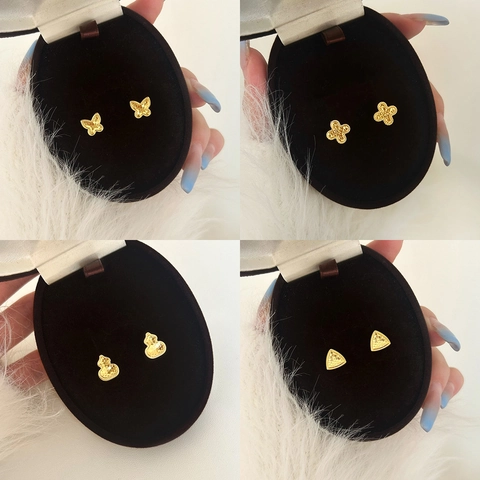 Orecchini A Lobo Farfalla Quadrifoglio Triangolo Rame Con Placcatura Oro 18K Argento Design Strutturato CNC Per Donne