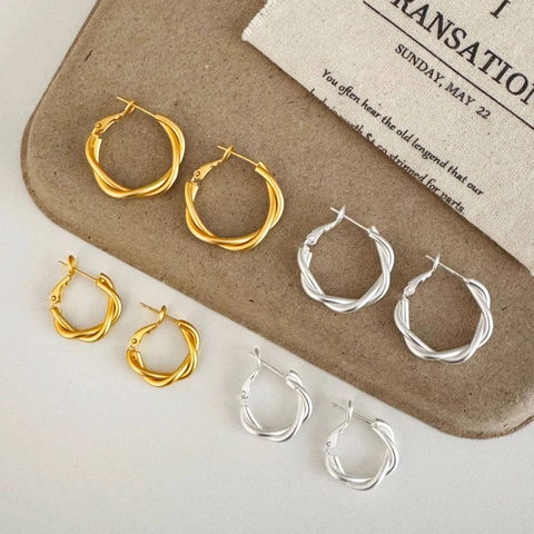 Pendientes De Aro Trenzados Cobre Cepillado Mate Con Poste De Plata Joyería Geométrica Elegante Para Mujeres