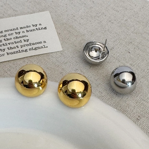 Ronde Bal Oorknoppen Gepolijst Koper Verguld Minimalistische Geometrische Sieraden Voor Dames Elegant