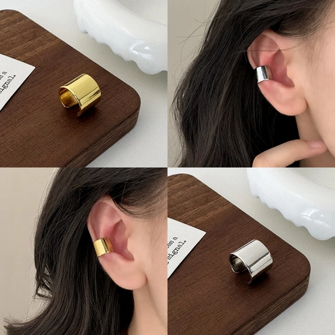 Ear Cuff Largo Minimalista In Rame Lucidato Geometrico Orecchini A Clip Senza Buco Per Donna