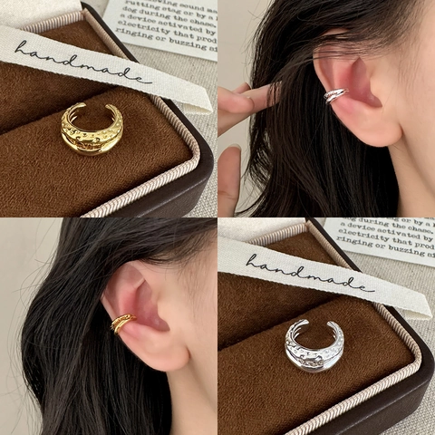Ear Cuff Doppio Strato Texture Martellata Rame Geometrico Senza Buco Orecchini Vintage Per Donna