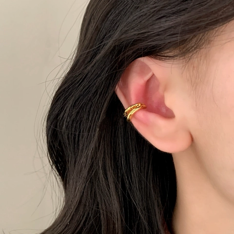 Ear Cuff Doppio Strato Texture Martellata Rame Geometrico Senza Buco Orecchini Vintage Per Donna