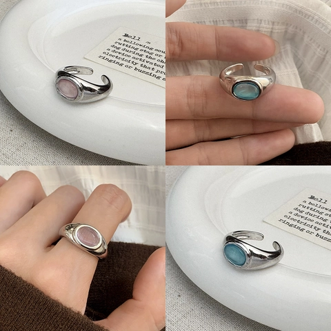 Anello Aperto In Rame Vintage Con Pietra Occhio Di Gatto Ovale Regolabile Gioielli Di Moda Per Donne