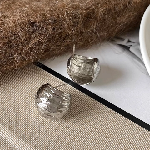 Pendientes De Botón Vintage Franceses Con Textura Martillada Irregular Y Poste De Plata De Ley 925 Para Mujeres