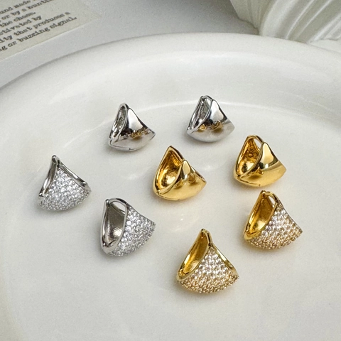 Orecchini Geometrici In Rame Per Donna Minimalisti Forma A Ventaglio Zirconia Incastonata Lusso Chic Triangolo Cavo Gioielli