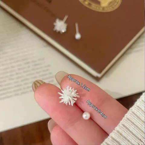 Pendientes De Botón De Perla Artificial Y Flor De Fuegos Artificiales Con Poste De Plata Esterlina 925 Joyas Elegantes Para Mujeres