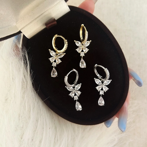 Pendientes Colgantes De Mariposa Y Gota Circonita Joyería Elegante Para Mujer Con Poste De Cobre