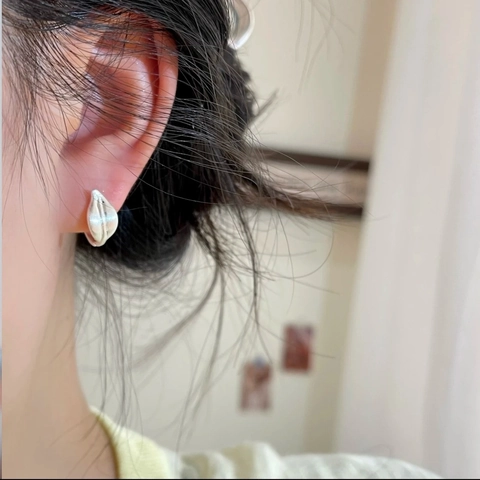Orecchini A Cerchio Foglia Rame Spazzolato Argentato Con Perno In Argento Sterling 925 Gioielli Per Donne