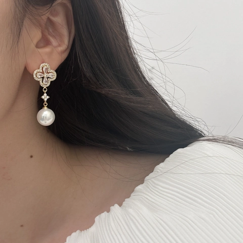 Pendientes Colgantes Flor Con Poste De Cobre Perla Artificial Concha Circonita Incrustada Joyería Elegante Mujer