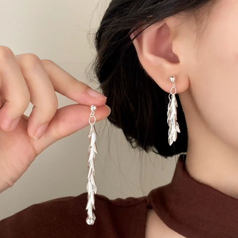 Elegante Lange Blatt Quaste Hängeohrringe Mit Kupfer Ohrstecker Minimalistischer Modeschmuck Für Damen