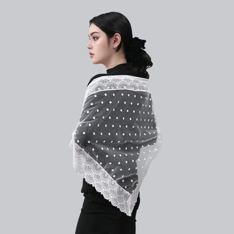 Velo Da Mantilla In Pizzo Sciarpa Triangolare In Mesh A Pois Donna Chiesa Matrimonio Retro Elegante