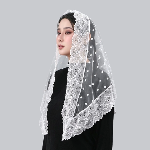 Velo Da Mantilla In Pizzo Sciarpa Triangolare In Mesh A Pois Donna Chiesa Matrimonio Retro Elegante