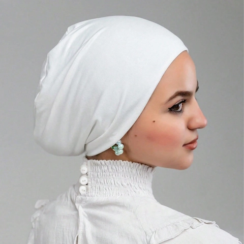 Mujer Musulmana Hijab Bajo Gorro Algodón Mercerizado Doble Capa Turbante Sombrero Color Sólido Elástico Suave