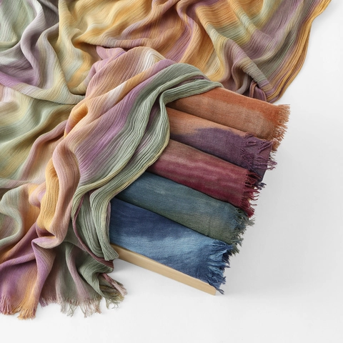 Women's Rainbow Gradient Pleated Rayon Scarf Bohemian Crinkled Shawl Wrap With Tassels For Travel Daily Fashion Accessory