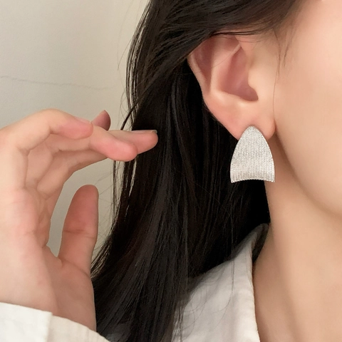 Geometric Triangle Wave Stud Earrings With Copper Earring Post Granulated Texture Minimalist Niche Design For Women