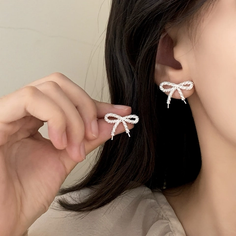 Bow Stud Earrings Copper 18K Gold Silver Plated Textured Irregular Ribbon Elegant Fashion Jewelry For Women
