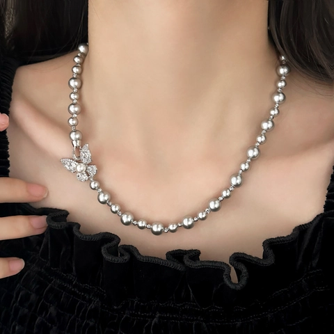 Elegante Collana Di Künstliche Perle A Farfalla Ciondolo In Rame Zircone Gioielli Di Lusso Vintage Francese Per Donna Catena Designer