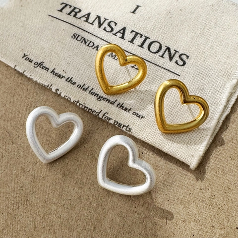 Heart Stud Earrings Brushed Copper Hollow Heart Design Minimalist Elegant Jewelry For Women Stylish Accessory