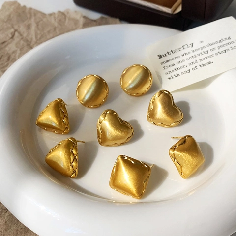 Orecchini A Lobo In Rame Spazzolato Forme Geometriche Cuore Tondo Triangolo Rombo Gioielli Placcati Oro Opaco Per Donna