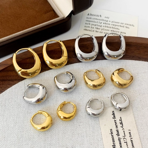Chunky Hoop Ohrringe Poliertes Kupfer Wassertropfen U-Form Minimalistischer Geometrischer Schmuck Für Damen Gold Silber Ton
