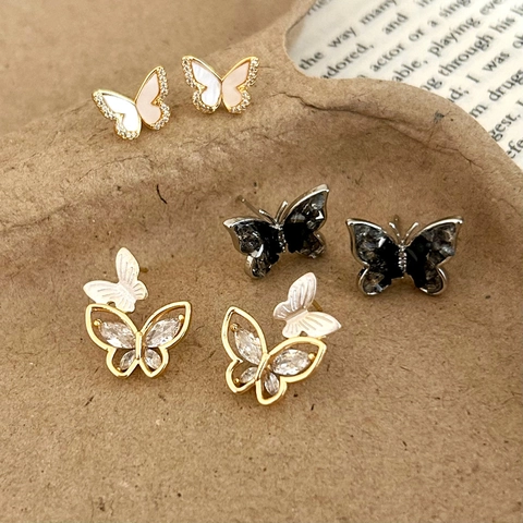 Schmetterling Ohrstecker Kupfer Vergoldet Mit 925 Sterling Silber Ohrstecker Zirkon Muschel Eleganter Schmuck Für Frauen
