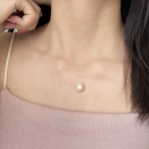 Schwebende Künstliche Perle Unsichtbare Halskette Transparente Schnur Kupferverschluss Eleganter Schmuck Für Damen