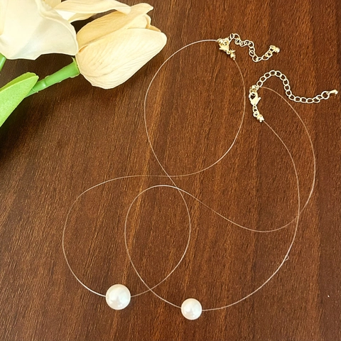 Schwebende Künstliche Perle Unsichtbare Halskette Transparente Schnur Kupferverschluss Eleganter Schmuck Für Damen