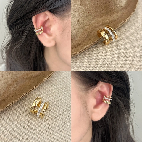 Orecchini In Rame Senza Buco Ear Cuff A Più Strati Con Micro Zirconia Cubica Gioielli Geometrici Da Donna