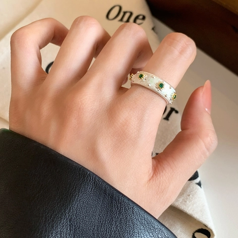 Anello Aperto Regolabile Rame Zirconia Stella A Otto Punte Trama Spazzolata Gioielli Minimalisti Per Donne