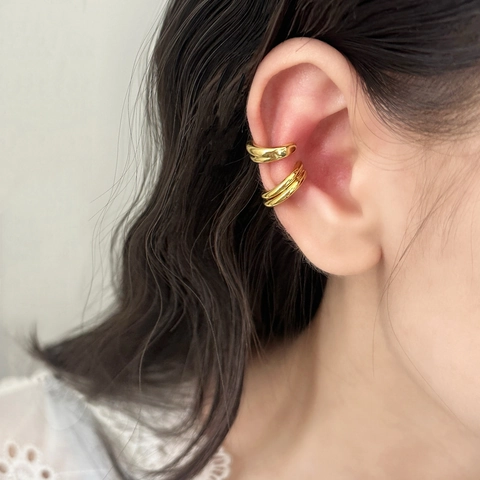 Ear Cuff Double Couche Minimaliste Sans Perçage Cuivre Plaqué Or 18K Bijoux De Style Niche Géométriques Simples Pour Femmes