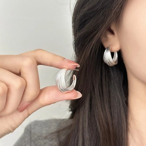Orecchini A Cerchio A C Minimalisti Rame Placcato Oro Con Perno In Argento Sterling 925 Trama Multistrato Per Donna