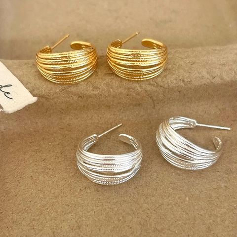 Texture Earrings And Rings Set Copper Minimalist Geometric Handmade Jewelry For Women Daily Elegant Commute Style