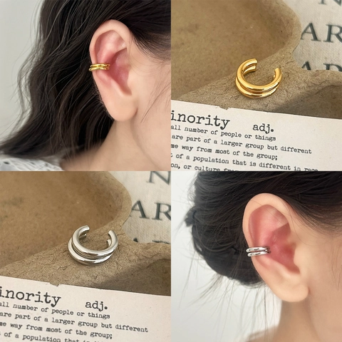 Ear Cuff Double Couche Minimaliste Sans Perçage Cuivre Plaqué Or 18K Bijoux De Style Niche Géométriques Simples Pour Femmes
