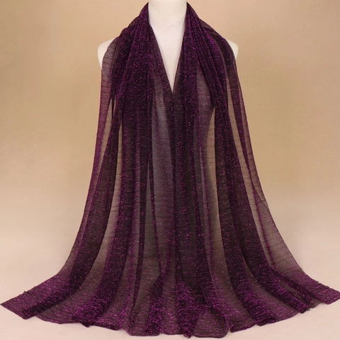 Metallic Shiny Scarf Muslim Hijab For Women Pleated Breathable Large Shawl Solid Color Elegant Wrap Fashion Accessory