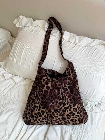 Women Corduroy Leopard Print Shoulder Bag Large Capacity Casual Tote Handbag Vintage Commuter Everyday Shopper Bag