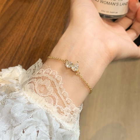 Bracciale In Zircone Per Donna Rame Placcato Oro 18K Zirconia Cubica Pera E Tonda Minimalista Regolabile Gioielli Di Moda