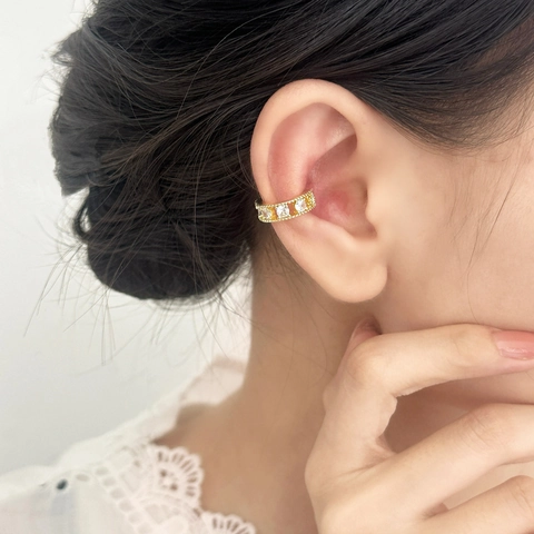 Zirkonia Hohle Ohrmanschette Gold Vergoldet Kupfer Milgrain Rand Nicht Piercing Ohrring Für Frauen