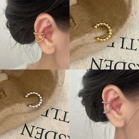 Minimalistische Kralen Ear Cuffs Voor Dames Koperen Kogelketting C-Vormige Oorbellen Zonder Piercing Verguld Verzilverd