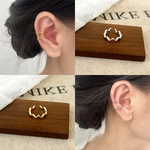 Geometric Wave Ear Cuff Copper Gold Silver Plated No Pierced Minimalist Jewelry For Women Fashion Accessory