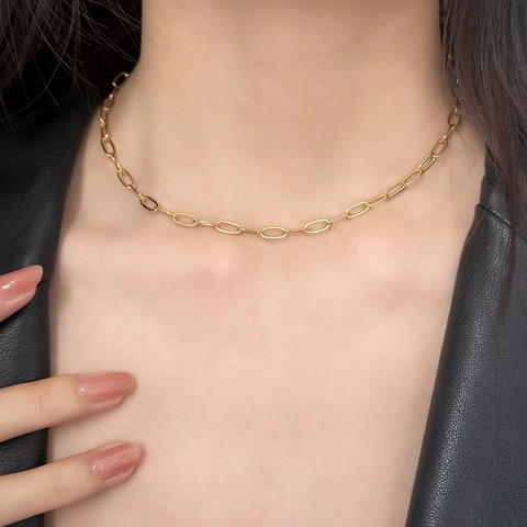 Collier Chaîne Trombone Minimaliste Cuivre Plaqué Or 18K Élégant Maille Clavicule Pour Femmes