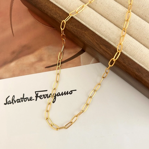 Collier Chaîne Trombone Minimaliste Cuivre Plaqué Or 18K Élégant Maille Clavicule Pour Femmes