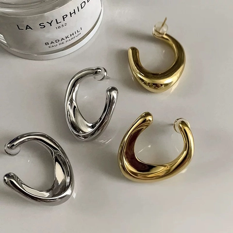 Orecchini A Cerchio Irregolari A Forma Di C Design In Metallo Liquido Minimalista Geometrico Gioielli In Rame Da Donna