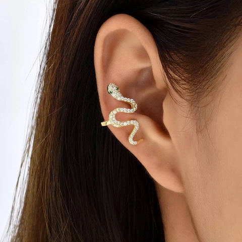 Fashion Copper Zirconia Snake Shaped Ear Cuffs Gold Silver Plated Animal Design Clip On Earrings Non Pierced Jewelry For Women