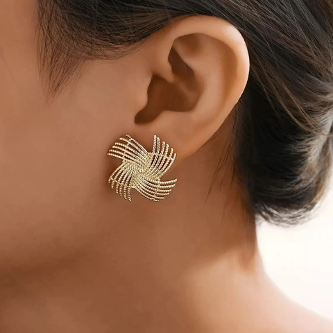 Orecchini A Lobo Girandola Design Intrecciato Spirale Radiale Rame Con Perno In Argento Sterling 925 Da Donna