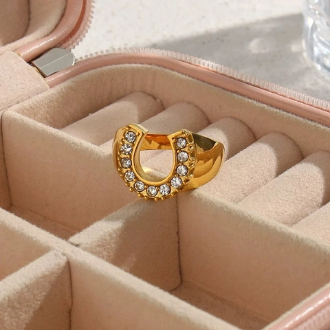 Anello Ferro Di Cavallo Minimalista In Acciaio Inossidabile Da Donna Placcato Oro Zirconia A Forma Di U Gioielli Di Moda