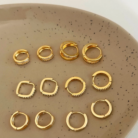 Orecchini A Cerchio Geometrici Per Donna Minimalisti Rame Placcato Oro Con Zirconia Quadrati Doppio Strato Stile Elegante