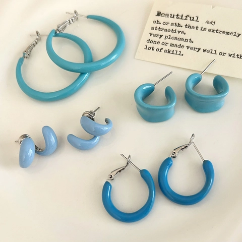 Orecchini In Smalto Blu Minimalisti Geometrici A Forma Di C Cerchi In Rame Borchie In Smalto Per Donna Gioielli Freschi Eleganti