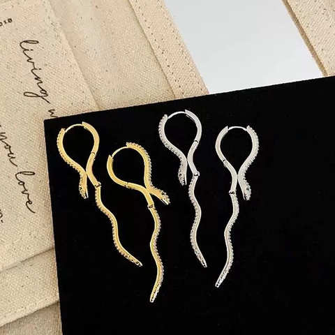 Pendientes De Gota De Serpiente Vintage Para Mujeres Cobre Con Zirconia Cúbica Blanca Y Ojos De Piedra Preciosa Verde