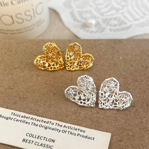 Herz Ohrstecker Mit 925 Sterling Silber Ohrstift Hohl Spitze Kupfer Zirkon Elegante Vintage Schmuck Für Damen