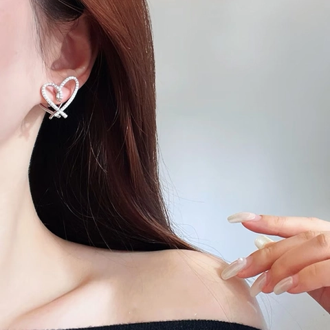 Herz Ohrstecker Zirkonia Kupfer Überlappende Herzen Eleganter Schmuck Damen 925 Sterling Silber Ohrstecker